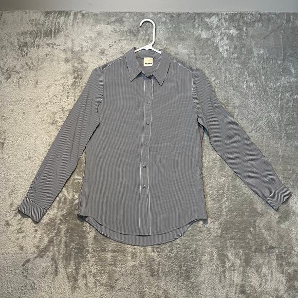 Baldwin BLDWN Women’s Striped Navy & White 100% Silk Sz XS Classic Minimalist - Picture 1 of 8